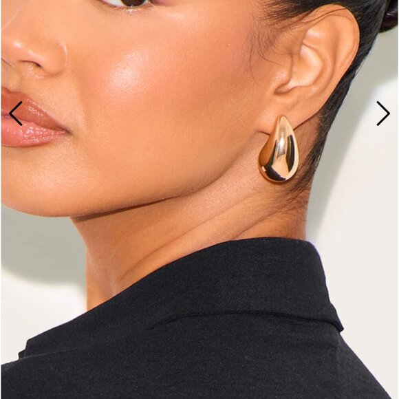 Gold Tear Drop Mini Statement Earrings - Picture 2 of 4